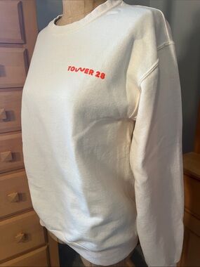 Tower 28 Cream Crewneck with Orange Logo